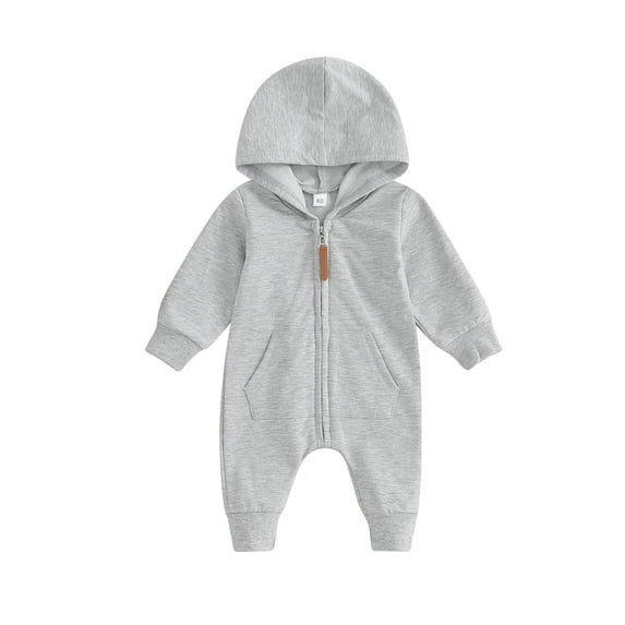 LMLYSoH Baby Jumpsuit, Long Sleeve Hooded Zip-up Solid Fall Romper Clothes for Boys Girls