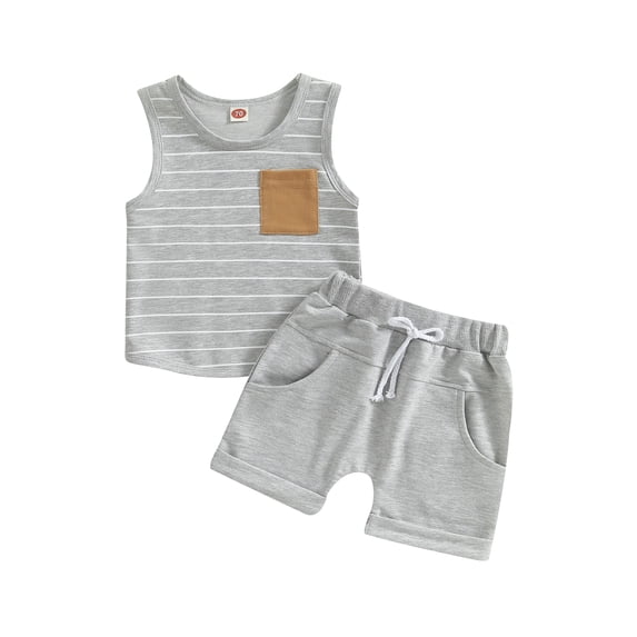 LMLYSoH Baby Kids Boys Shorts Set, Striped Tank Top with Elastic Waist Shorts Summer Outfit
