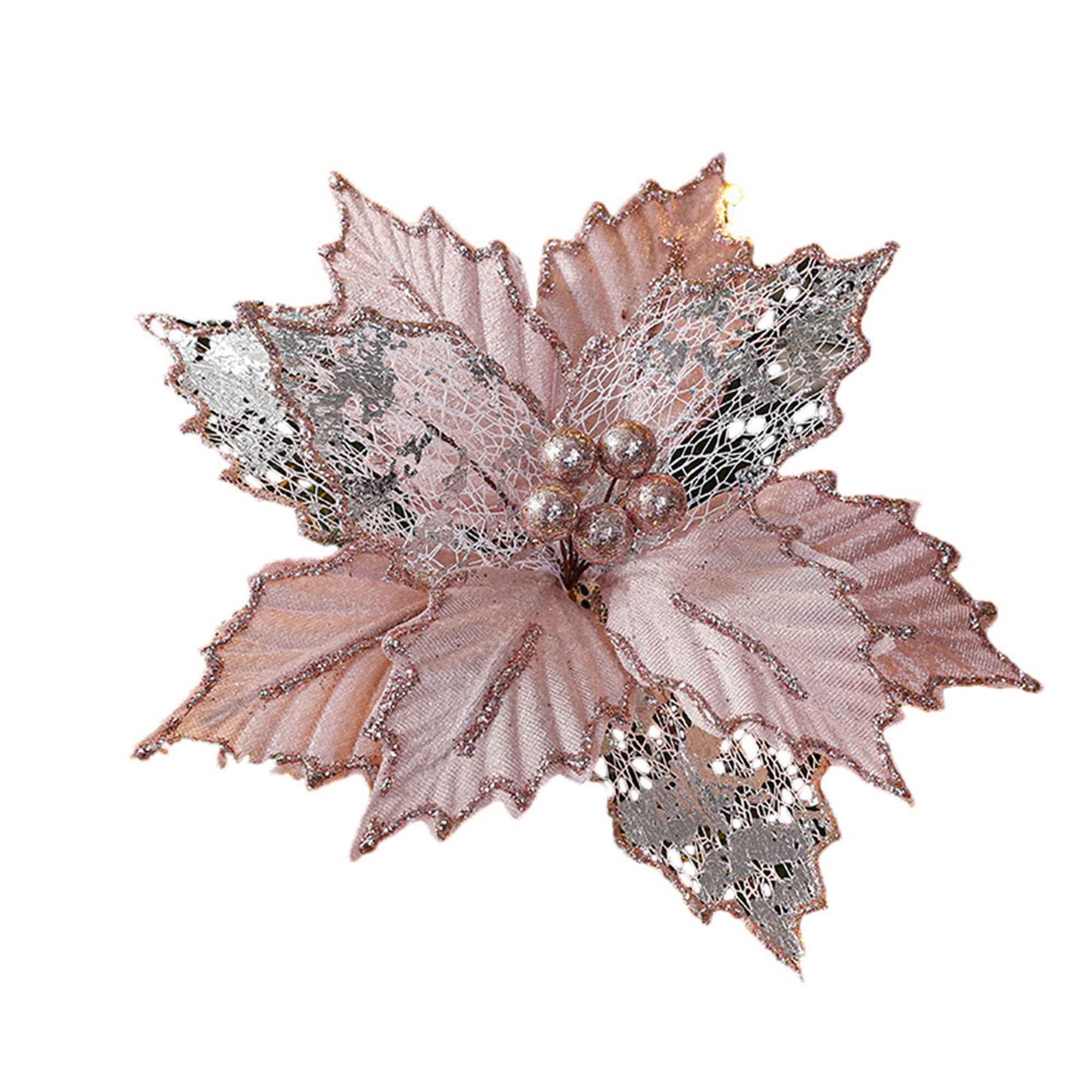 LMLYSoH Christmas Poinsettia Flowers Glitter Artificial Flowers Christmas Tree Ornaments for