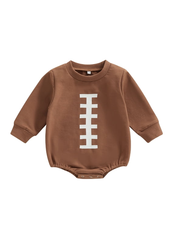 Infant Baby Autumn Jumpsuit, Rugby Element Print Long Sleeve Round Neck Snap Closure Romper for Boys Girls