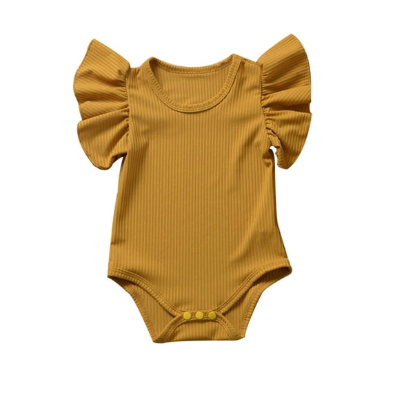 LMLYSoH Infant Baby Girl Summer Jumpsuit Solid Color Ribbed Flutter Sleeve Round Neck Romper Cute Bodysuit