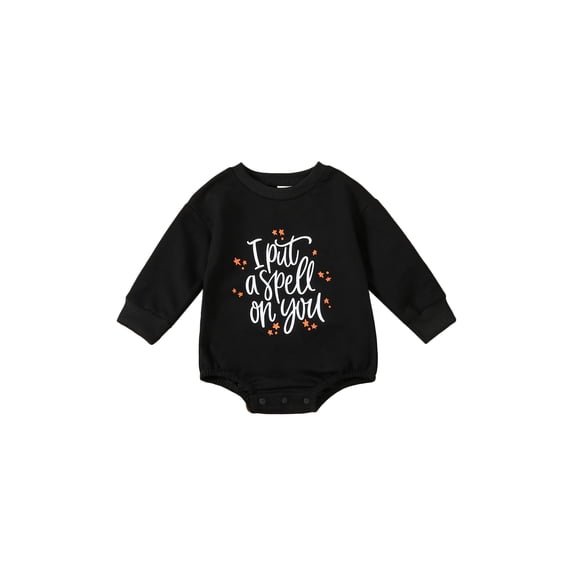 LMLYSoH Infant Baby Halloween Sweatshirt Jumpsuit Round Neck Long Sleeve LetteStarGhost Print Romper Toddler Clothes