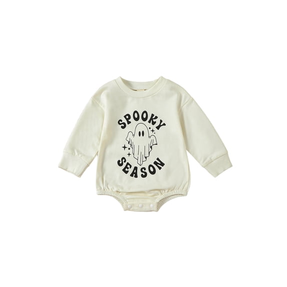 LMLYSoH Infant Baby Halloween Sweatshirt Jumpsuit Round Neck Long Sleeve LetteStarGhost Print Romper Toddler Clothes