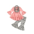 thumbnail image 1 of LMLYSoH Kid Girl 3-Piece Suit, Long Ruffle Sleeve A-Lined Tops Wide-Leg Dye Printed Casual Trousers + Scarf, 1 of 9