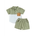 thumbnail image 1 of LMLYSoH Kids Boys Summer Clothes Outfits Contrast Color Short Sleeve Pocket Turn-Down Collar Tops Solid Color Shorts 2Pcs Suit, 1 of 9