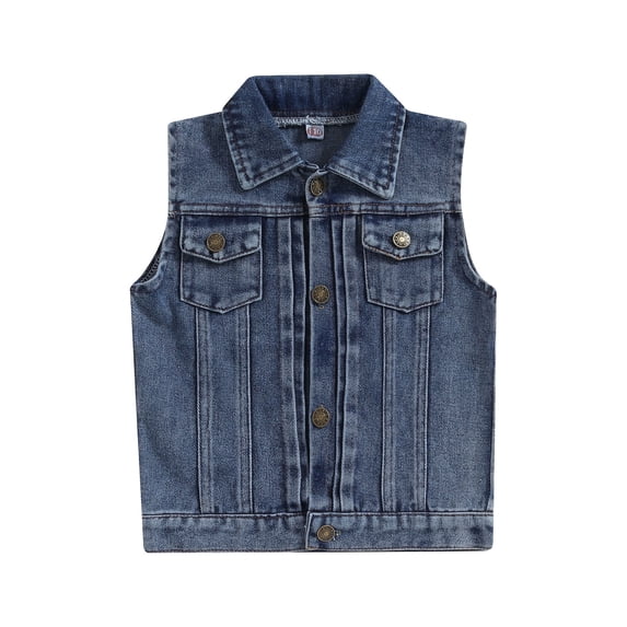 LMLYSoH Kids Vest Jacket, Sleeveless Turn-down Collar Button Closure Denim Vest Casual Jacket for Girls Boys