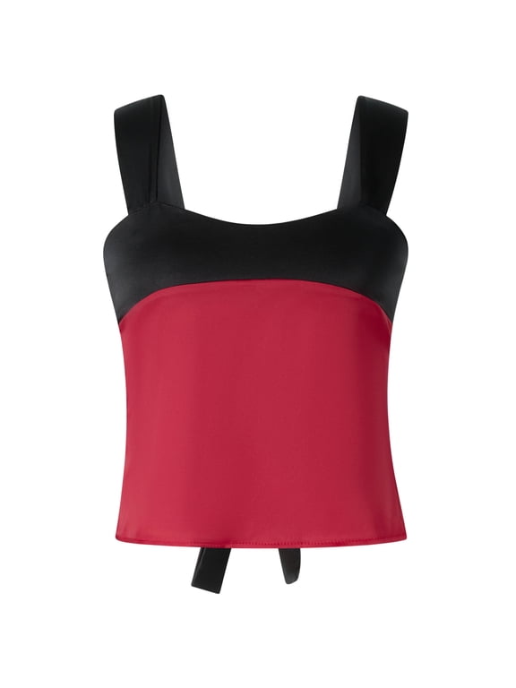 Ladies Summer Splicing Camisole, Women Leisure Style Contrast Color Low Cut Back Tie Up Sleeveless Backless Slim Tops