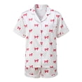 thumbnail image 1 of LMLYSoH Mommy and Me Matching Pajamas Bow Print Button Down Short Sleeve Lapel Tops Shorts Family Satin Sleepwear, 1 of 9