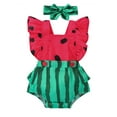 thumbnail image 1 of LMLYSoH Newborn Baby Romper 2 Pcs Outfits, Watermelon Print Design Square Neck Fly Sleeve Bodysuit Headband, 1 of 9