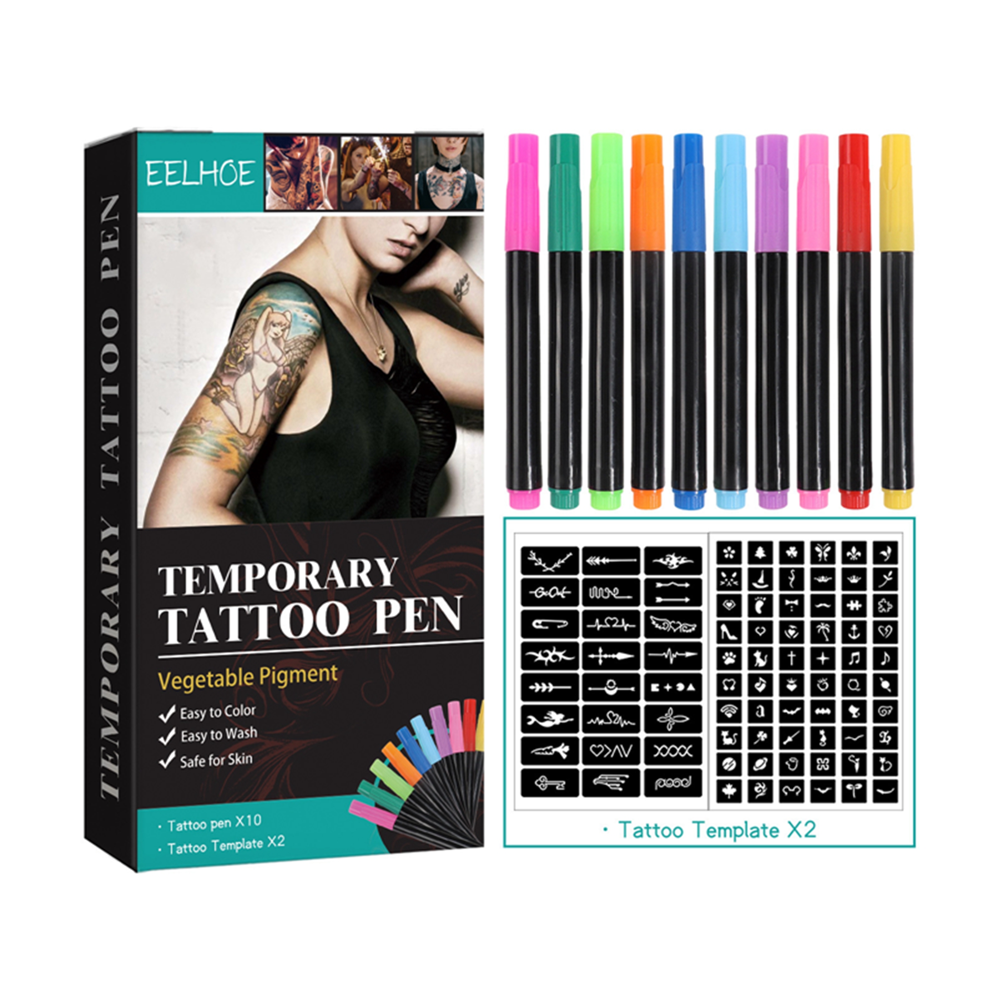 LMLYSoH Temporary Tattoo Pen Kit, Colorful Tattoo Marker with Template