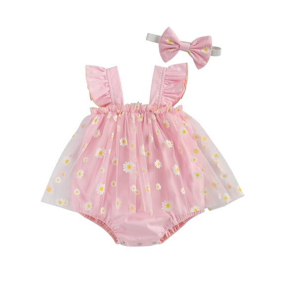 LMLYSoH Toddler Baby Flower Printing Two-pieces Set, Infant Girl's Square Collar Sleeveless Bodysuit Skirt + Headband Set