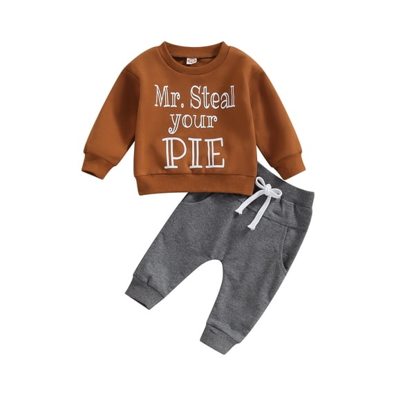 LMLYSoH Toddler Boys Fall Outfits Letter Print Long Sleeve Sweatshirts and Solid Color Long Pants 2Pcs Clothes Set