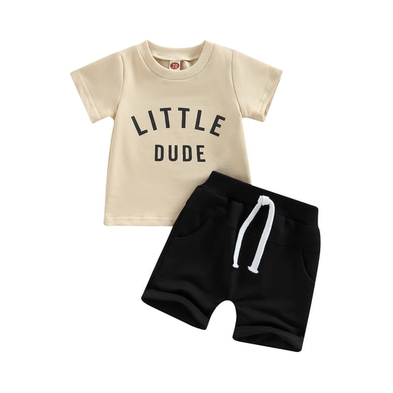 LMLYSoH Toddler Boys Summer 2PCS Outfit Sets Short Sleeve O Neck Letter Print T-shirt + Drawstring Shorts