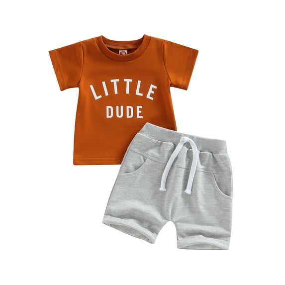 LMLYSoH Toddler Boys Summer 2PCS Outfit Sets Short Sleeve O Neck Letter Print T-shirt + Drawstring Shorts