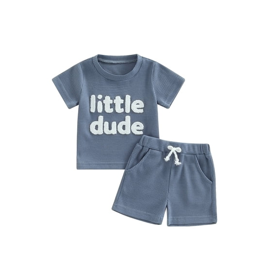 LMLYSoH Toddler Boys Summer Outfit Sets Short Sleeve Letter Print Tops + Solid Color Drawstring Shorts