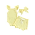 thumbnail image 1 of LMLYSoH Toddler Girls Clothes, Fly Sleeve Solid Color Romper Tops Drawstring Short Pants Headband Casual Outfits, 1 of 8
