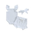 thumbnail image 1 of LMLYSoH Toddler Girls Clothes, Fly Sleeve Solid Color Romper Tops Drawstring Short Pants Headband Casual Outfits, 1 of 8