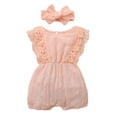 thumbnail image 1 of LMLYSoH Toddler Girls Clothes Set, Sleeveless Short Romper with Lace Shoulder + Bow-knot Headband for Summer, 1 of 8