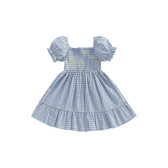 LMLYSoH Toddler Girls Summer Casual Dress Short Puff Sleeve A-line Plaid Dress for Party, Travel
