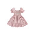 thumbnail image 1 of LMLYSoH Toddler Girls Summer Casual Dress Short Puff Sleeve A-line Plaid Dress for Party, Travel, 1 of 9