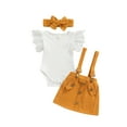 thumbnail image 1 of LMLYSoH Toddler Girls Summer Clothes Flying Sleeve Ribbed Romper and Solid Color Suspender Skirt with Headband 3Pcs Outfits, 1 of 8