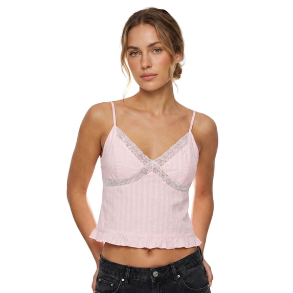 LMLYSoH Women Camisoles Embroidered Trim V-Neck Spaghetti Strap Babydoll Tank Tops Summer Fashion Sleeveless Vests Streetwear