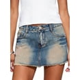 thumbnail image 1 of LMLYSoH Women Denim Skirt Fashion Frayed Hem Summer Washed Low Rise Bodycon Mini Skirts, 1 of 8