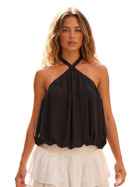 Women Halter Top, Sleeveless Tops Backless Solid/Dots Print Summer Vest for Club Party