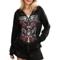 thumbnail image 1 of LMLYSoH Women Hooded Sweatshirt, Adults Casual Skull Print Long Sleeve Cardigan with Pockets, 1 of 9