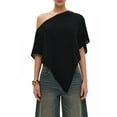 thumbnail image 1 of LMLYSoH Women Knit Poncho Loose Solid Off One Shoulder Irregular Hem Coverup Tops Casual Asymmetrical Shrug Sweaters, 1 of 3