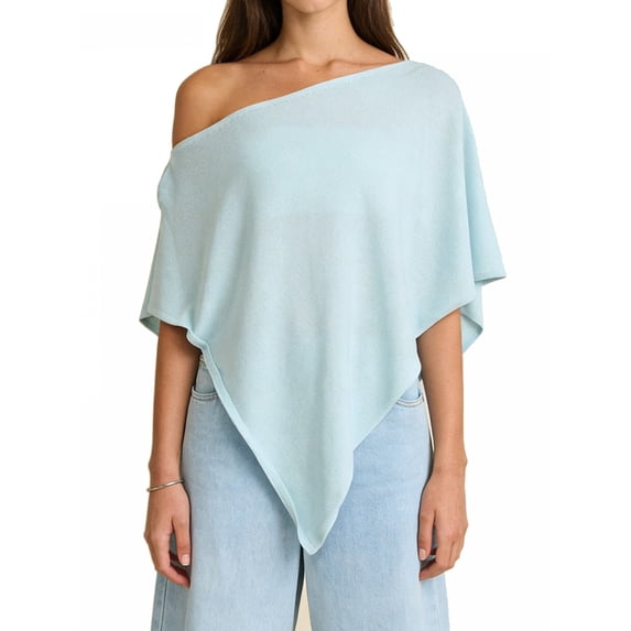 LMLYSoH Women Knit Poncho Loose Solid Off One Shoulder Irregular Hem Coverup Tops Casual Asymmetrical Shrug Sweaters
