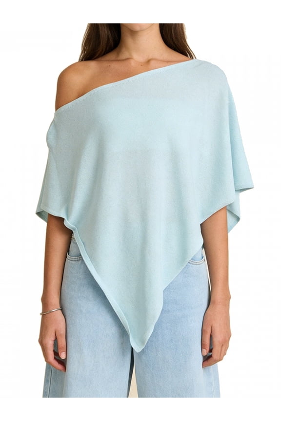 Women Knit Poncho Loose Solid Off One Shoulder Irregular Hem Coverup Tops Casual Asymmetrical Shrug Sweaters