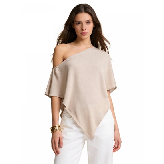 LMLYSoH Women Knit Poncho Loose Solid Off One Shoulder Irregular Hem Coverup Tops Casual Asymmetrical Shrug Sweaters