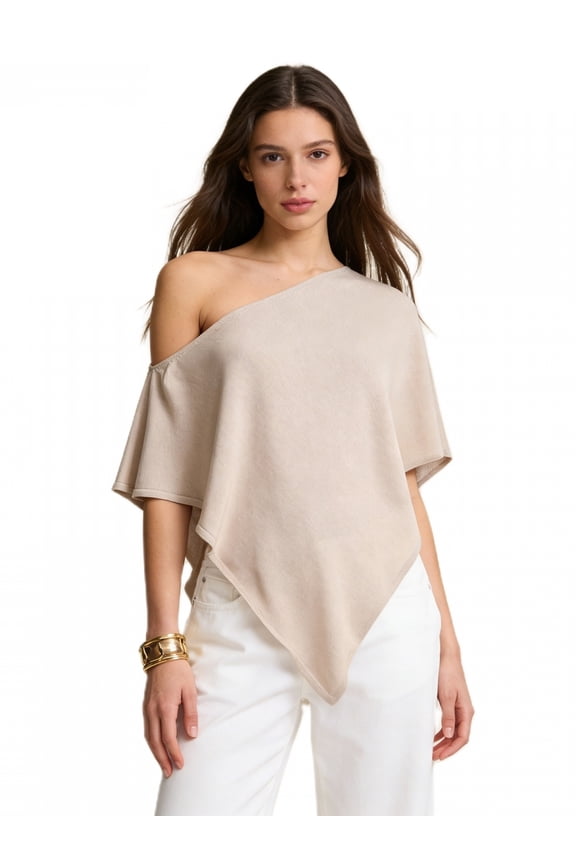 Women Knit Poncho Loose Solid Off One Shoulder Irregular Hem Coverup Tops Casual Asymmetrical Shrug Sweaters
