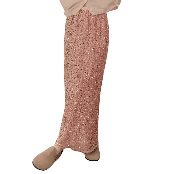 LMLYSoH Women Long Skirt, Elegant Elastic Waist Shiny Sequins Casual Skirt Streetwear for Daily