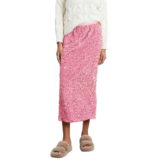 LMLYSoH Women Long Skirt, Elegant Elastic Waist Shiny Sequins Casual Skirt Streetwear for Daily