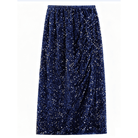 LMLYSoH Women Long Skirt, Elegant Elastic Waist Shiny Sequins Casual Skirt Streetwear for Daily