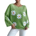 thumbnail image 1 of LMLYSoH Women Loose Knit Sweater Sweet Flower Embroidered Long Sleeve Boat Neck Pullovers Spring Fall Casual Jumpers Tops, 1 of 9