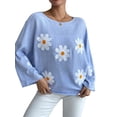 thumbnail image 1 of LMLYSoH Women Loose Knit Sweater Sweet Flower Embroidered Long Sleeve Boat Neck Pullovers Spring Fall Casual Jumpers Tops, 1 of 9