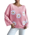 thumbnail image 1 of LMLYSoH Women Loose Knit Sweater Sweet Flower Embroidered Long Sleeve Boat Neck Pullovers Spring Fall Casual Jumpers Tops, 1 of 9
