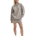 thumbnail image 1 of LMLYSoH Women Shorts Set, Long Sleeve Stand Collar Zipped Sweatshirt with Shorts Activewear Fall Outfit, 1 of 5