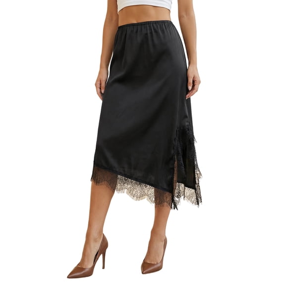 LMLYSoH Women Skirt Elastic Waist Lace Patchwork Irregular Hem Side Slit Casual Going Out Skirts