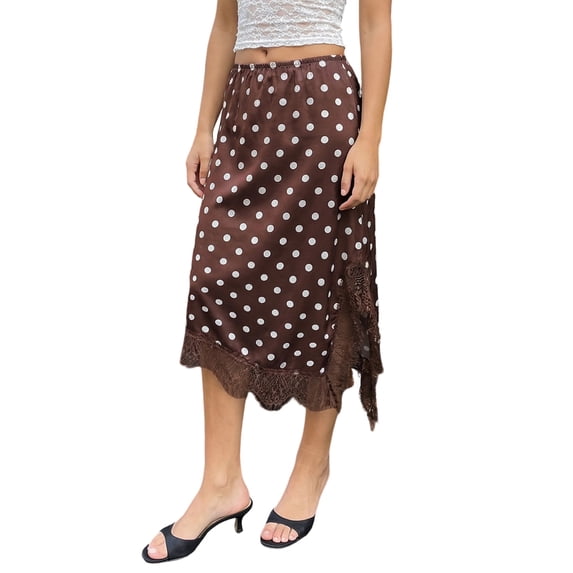LMLYSoH Women Skirt Elastic Waist Lace Patchwork Irregular Hem Side Slit Casual Going Out Skirts