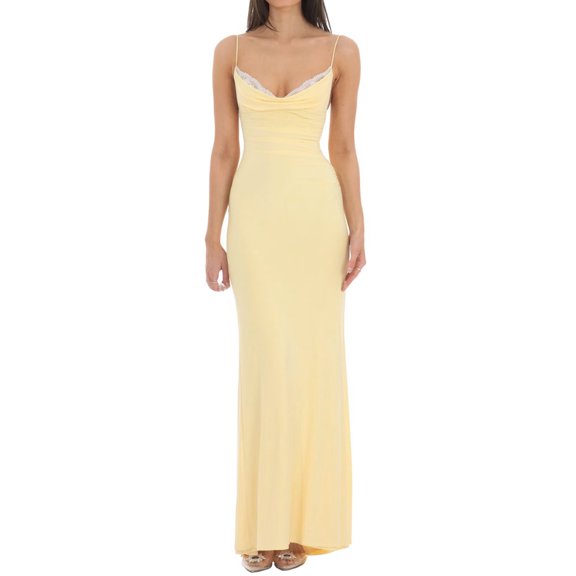 LMLYSoH Women Sleeveless Dress Casual Summer Lace Patchwork Backless Party Long Dress for Vacation Cocktail Beach Streetwear