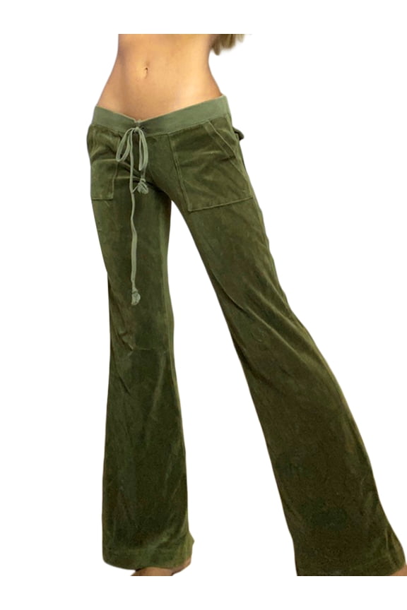 Women Solid Color Hooded Jacket, Match with Elastic Waist Flared Pants, Green/ Rosy