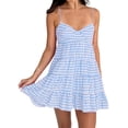 thumbnail image 1 of LMLYSoH Women Spaghetti Strap Cami Dress Plaid Sweetheart Neck Tiered Hem Back Lacing Short Dresses, 1 of 9