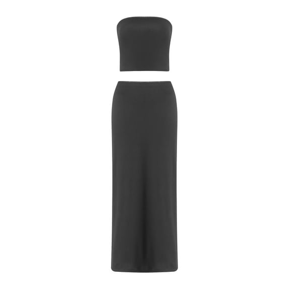 LMLYSoH Women Summer Outfits Solid Color Sleeveless Off-shoulder Bandeau and Elastic Long Skirt Set Clubwear