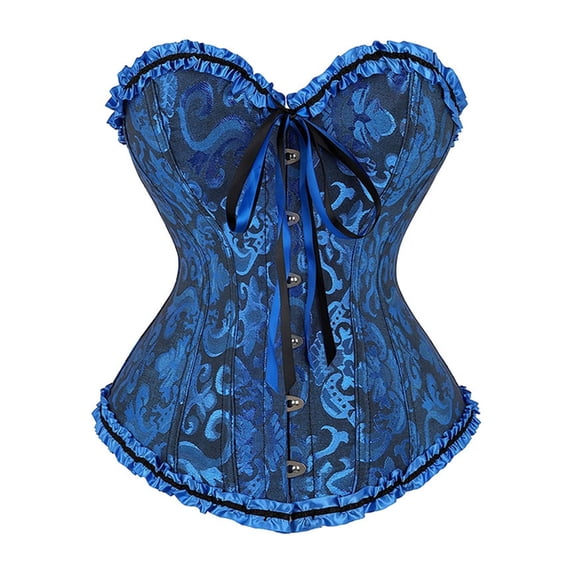 LMLYSoH Women Tie up Overbust Corset, Sexy Boned Ruffle Jacquard Bustier with Bow, Body Shaper