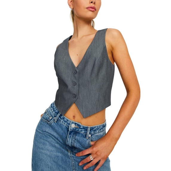 LMLYSoH Women Vest, Sleeveless V Neck Button Vest Solid Color Outwear Gilet for Casual Daily