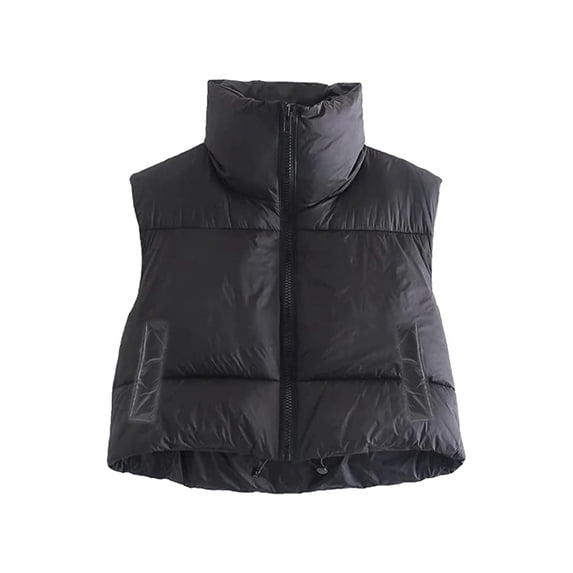 LMLYSoH Women Winter Warm Crop Waistcoat, Sleeveless Stand Collar Double Sided Lightweight Puffer Vest